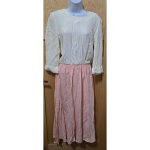 Vintage Just In Thyme Ltd 3/4 Sleeve Dress With Elastic Waist Cream & Pink Women